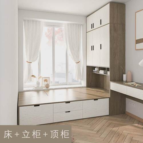 T苐1实木简约储物高箱小户型组合衣柜床书桌多功能榻榻米床柜一体
