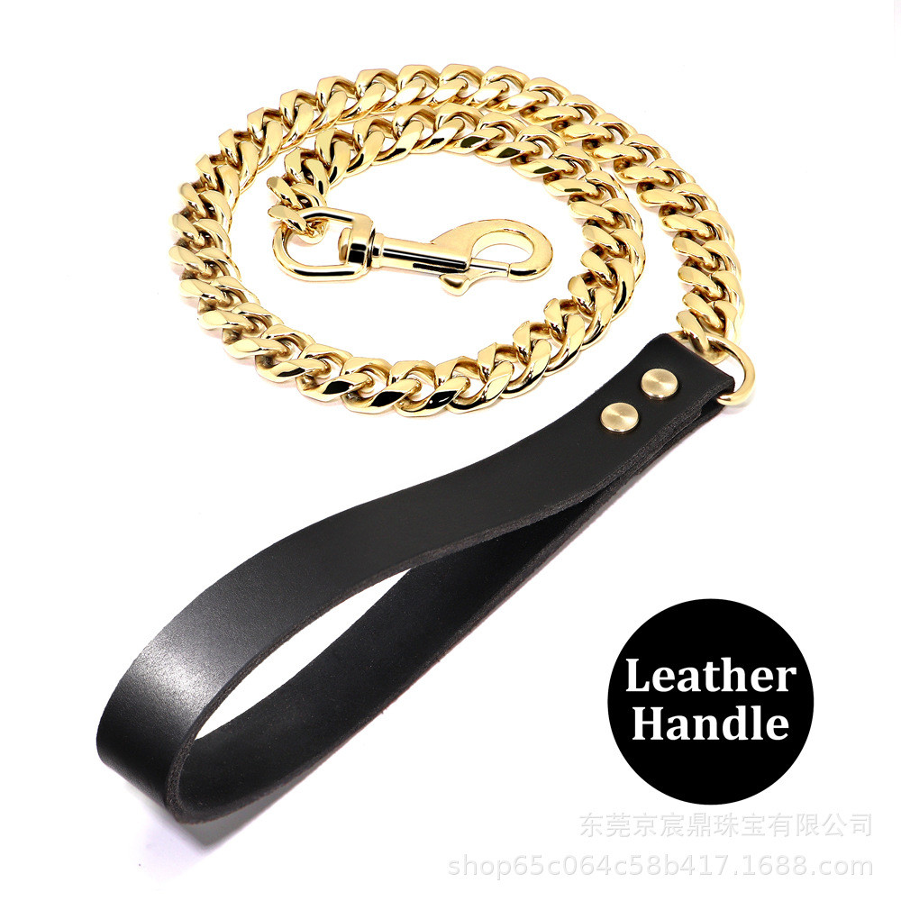 现货19mm六面磨不锈钢金色项圈狗链牵引脖圈狗绳中大型犬狗牵引绳