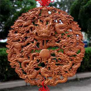 zb6m桃木九龙献瑞九龙戏珠九龙壁挂件摆件木雕玄关客厅店铺开业新