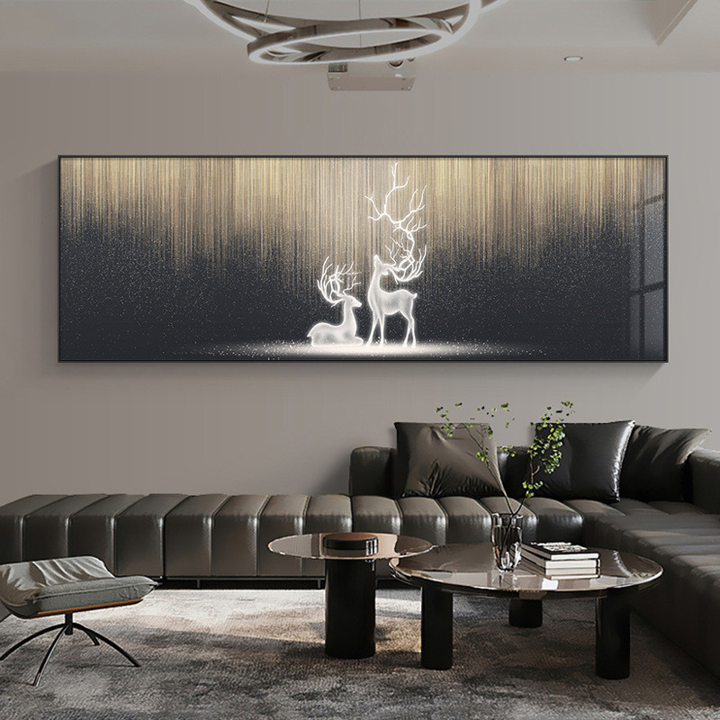 装饰画发光现代卧室床头背景墙横版客厅灯画轻奢挂画LED简约沙发