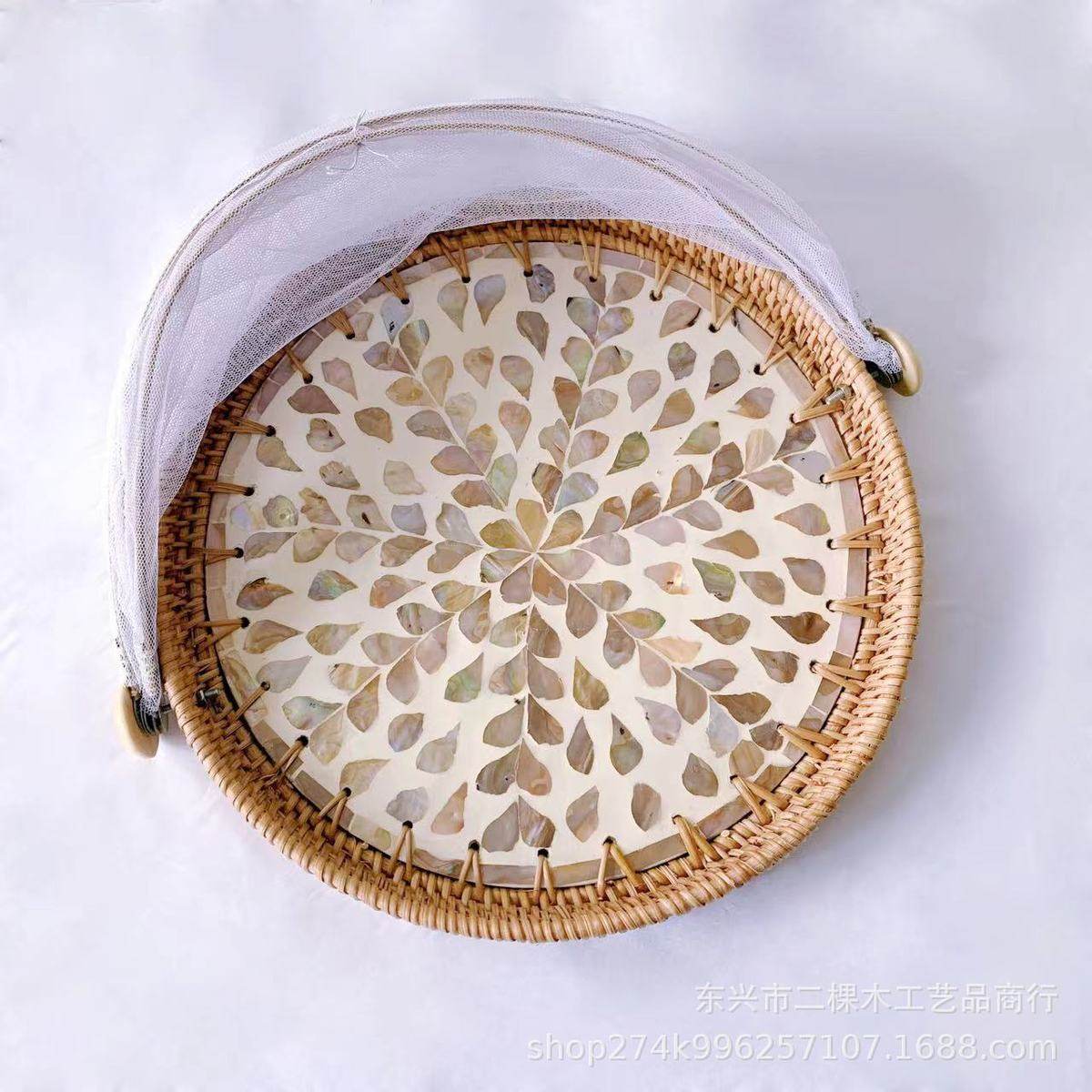 藤编个性创意手工篮多彩贝壳纱网防蚊果篮菜罩家用实用果镶嵌,鲜花速递/花卉仿真/绿植园艺,多肉植物,淘宝优惠券,粉丝福利购,淘宝优惠卷