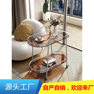 北欧轻奢小推车可移动田园玻璃小茶几沙发边几创意带轮客厅置物架