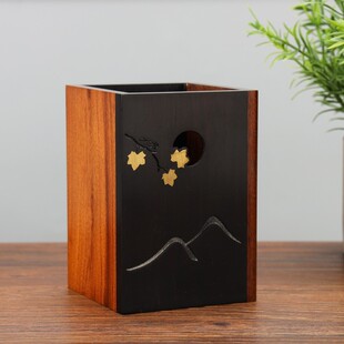 创意木质笔筒复古实木笔筒办公桌摆件商务礼品实用中国风檀木笔筒