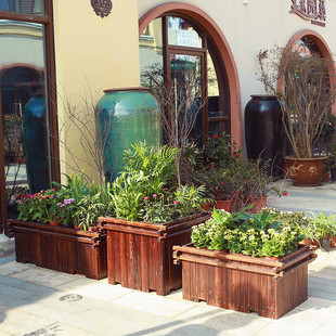 youka防腐木栏杆式工程花箱植物花槽大容器庭院会展社区公共种植