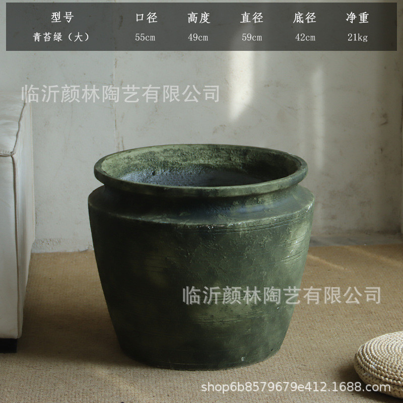青苔色水泥花盆木花盆琴叶榕千年大口径大型绿植落地花盆商场装饰