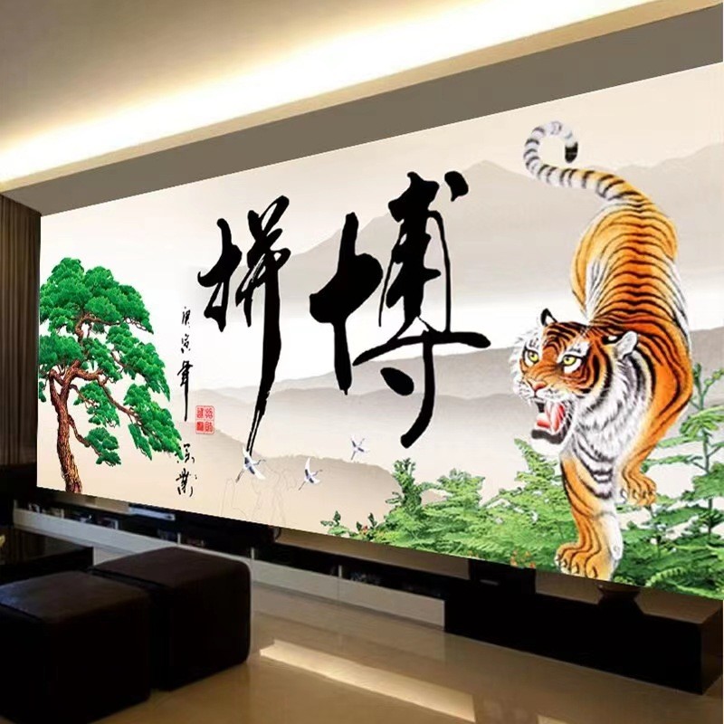 5D钻石画满钻拼搏老虎钻新款钻石十字绣圆钻贴钻画客厅卧室钻石画