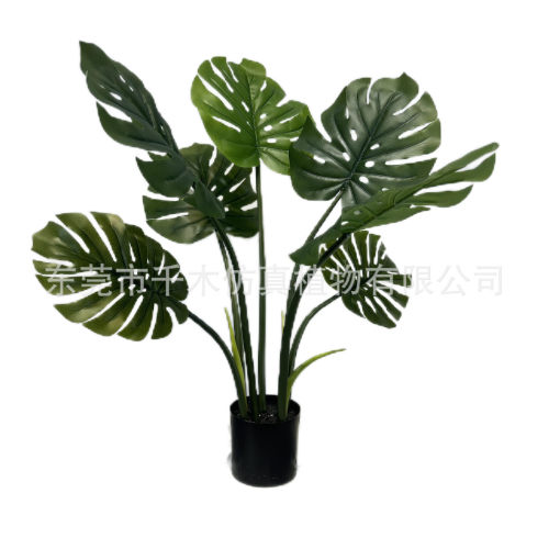 景观龟背竹绿植盆栽大型仿真植物大裂口龟背叶仿真龟背盆栽装饰