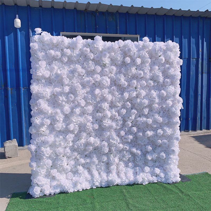 仿真布底花墙仿真玫瑰花朵绿植花艺婚庆背景墙花墙装饰白色
