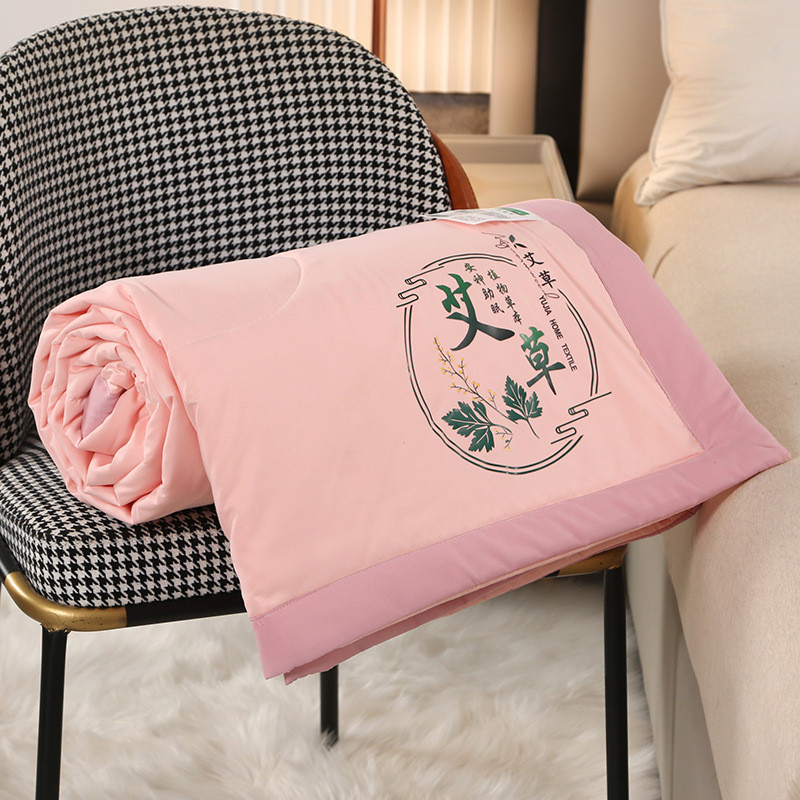 艾草驱蚊夏凉被空调被纯色边单人双人手包夏被绗缝水洗棉面料被子