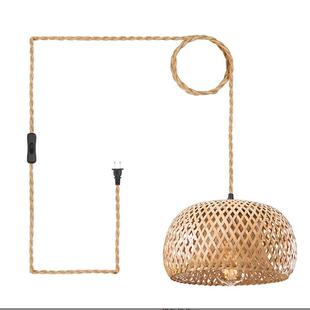 美规麻绳双绞线插式线带303开关吊灯竹艺灯罩吊灯