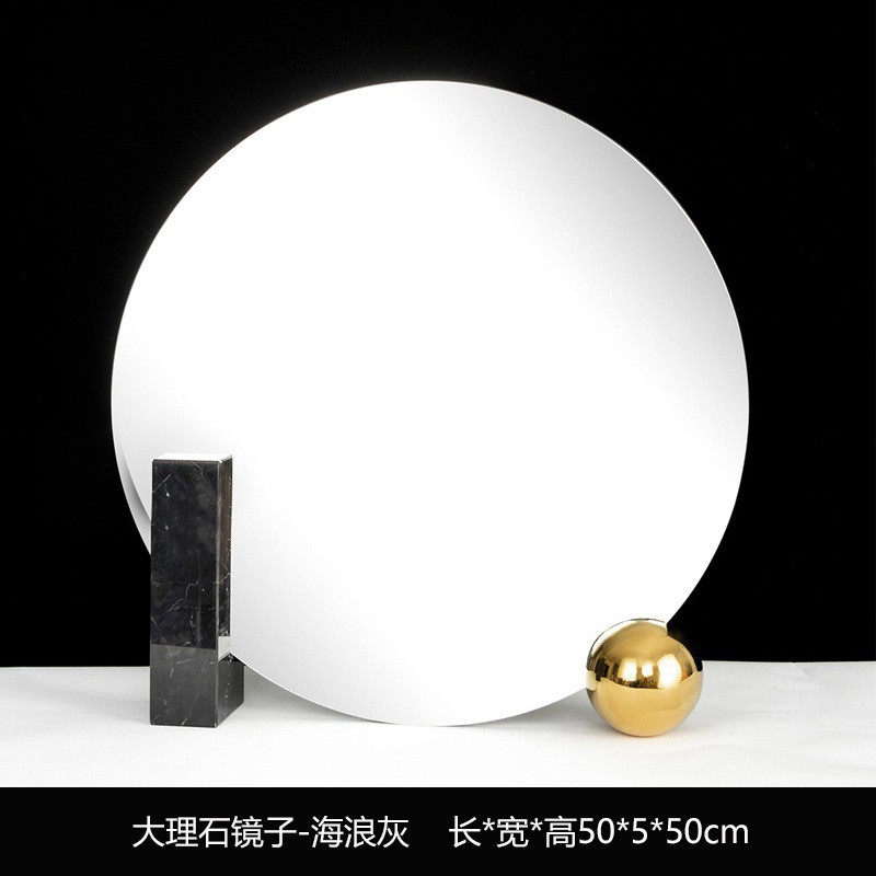 化妆轻奢大理石现代镜子高级感设计师样板间卧室梳妆台圆形双面镜