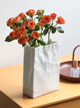 批发创意纸袋陶瓷花瓶摆件简约轻奢白色花器水培北欧ins风高级感