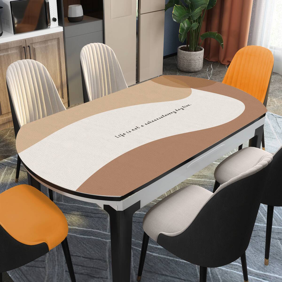 a947椭圆形桌垫圆形板弧形圆桌桌垫防水防油岩桌折叠茶几垫皮革餐