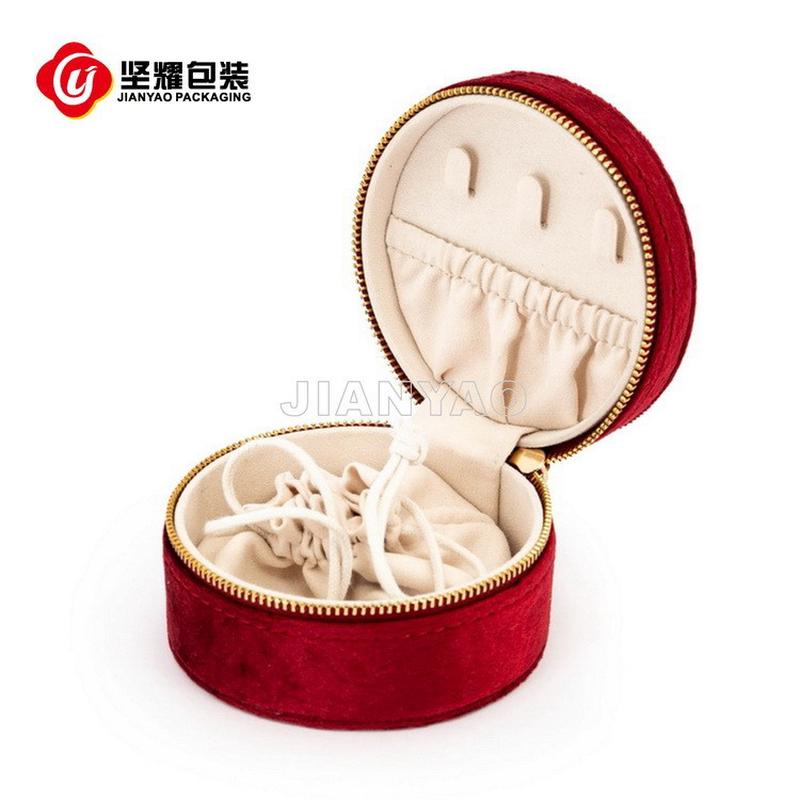 新款设计古典中式圆形刺绣文艺首饰盒拉链盒珠宝盒首饰收纳盒