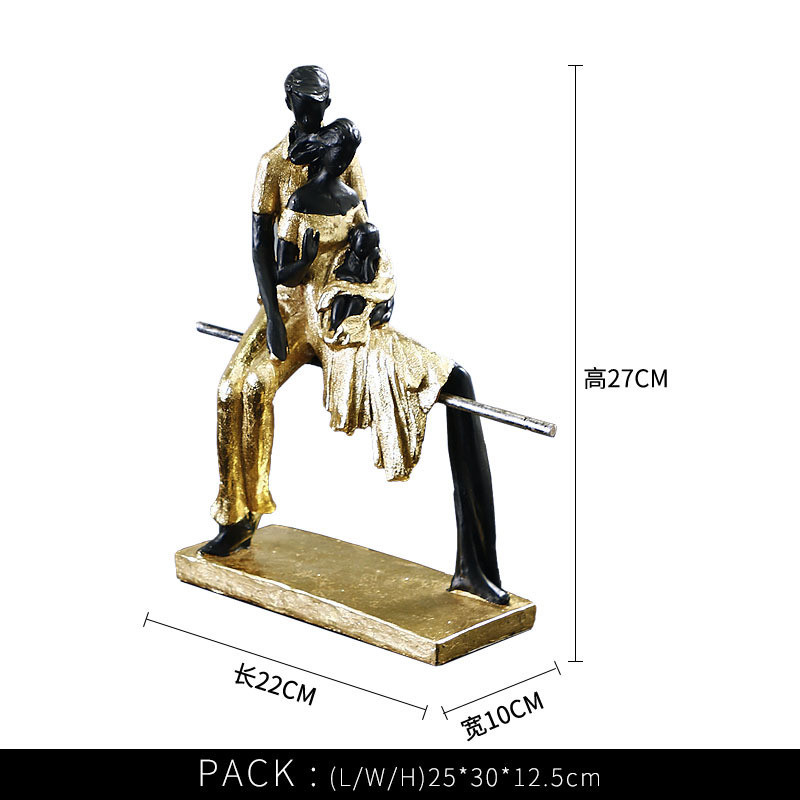 一家三口人物雕塑欧式工艺品家居客厅电视柜摆件软装树脂轻奢