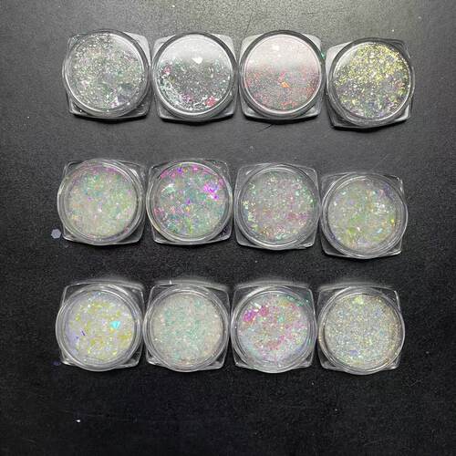 新款高透明变色材料闪粉亮片极光指甲不规则美甲b彩色云锦片