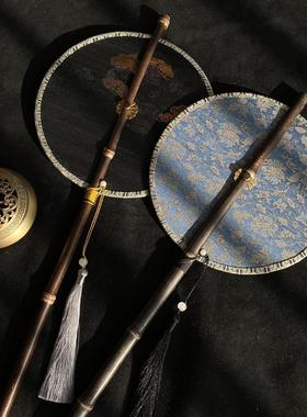 古风紫竹腰扇汉服团扇中国风可卷曲折扇古典长柄流苏扇便携挂珩铭