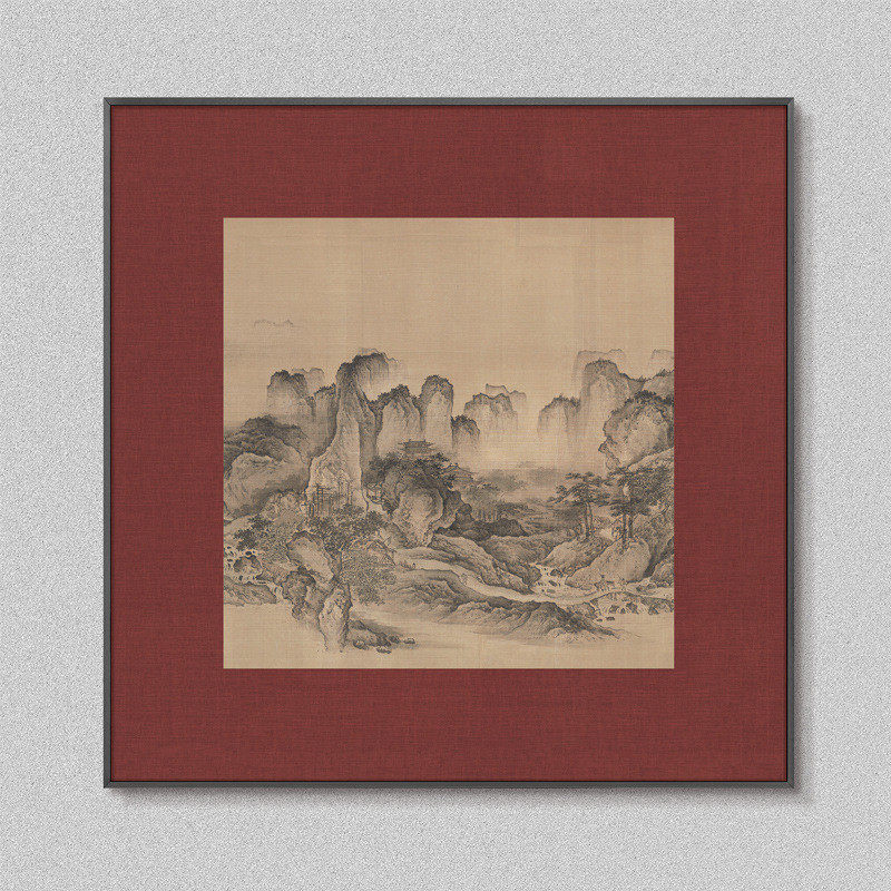 餐厅风景装饰画新中式入户玄关国画过道走廊客厅酒店背景墙挂画