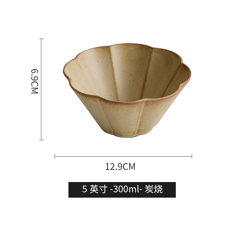 日式粗陶复古汤面碗吃饭碗斗笠特色高级感家用水果沙拉燕麦碗精致