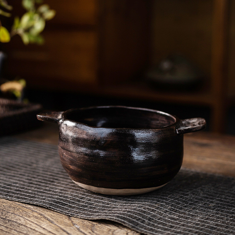 陶瓷仿古双耳碗原陶茶洗日式热餐茶具水洗果盘汤碗碗多用碗