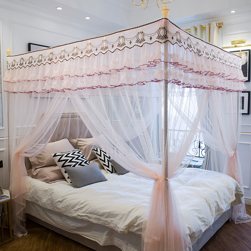 a6l防蚊帐家用宫廷卧室支架三开门加密落地式床幔公主风儿童床帐