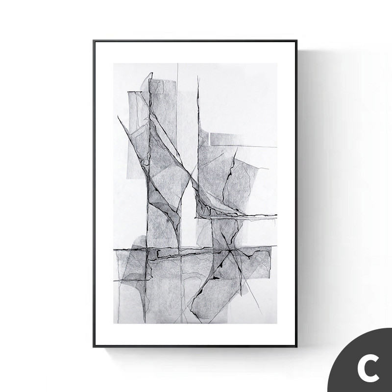 现代轻奢客厅玄关装饰画黑白灰极简抽象几何艺术背景墙壁竖版挂画