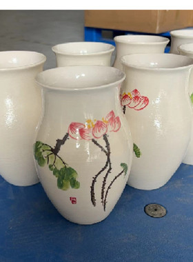 景德绿植陶瓷花瓶客厅家居花插装饰瓷器手绘牡丹花手工插花瓶摆件