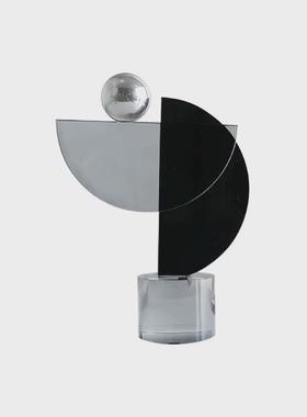 轻奢摆件水晶玻璃几何样板间设计师摆设展示玻璃酒柜高档软装饰品