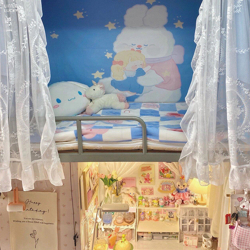 批发学生宿舍床帘法式轻奢公主风格子窗纱帘白色蕾丝卧室客厅飘窗