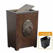 美式 客厅厨房卧室卫生间带盖垃圾纸篓 创意家用有盖垃圾桶木新中式