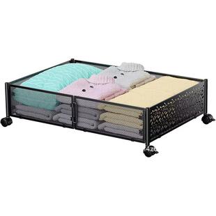 床底置物架可折叠带滑轮衣物架整理多功能铁艺收纳架