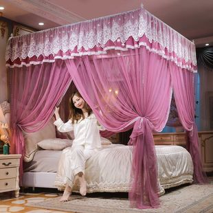 宫廷公主风纹账 门三开不锈钢老式 加密蚊帐家用卧室2022新款 落地式