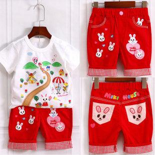 宝宝裤 短裤 儿童七分裤 日系女童卡通爱心兔短裤 子代发 童装