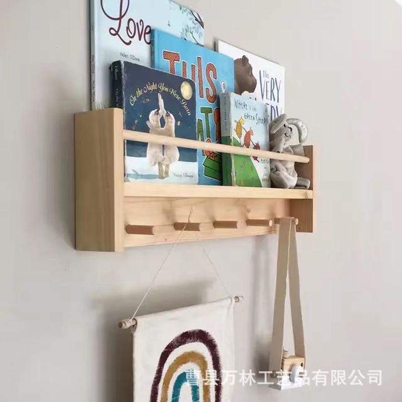 创意风格收纳架置物架墙上壁挂卧室客厅挂衣钩多功能实木置物架