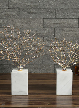 热销欧式家居金属装饰品珊瑚树大理石摆件创意软装轻奢摆设饰品批