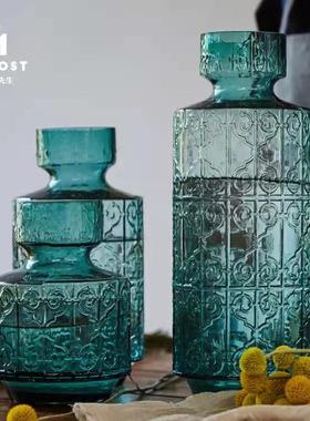 碧轩北欧插花浮雕玻璃花瓶摆件客厅落地创意花器家居玻璃工艺品