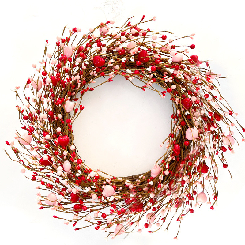 大量家居爱心浆果花环情人节花环现货婚庆心形节日装饰前门挂件