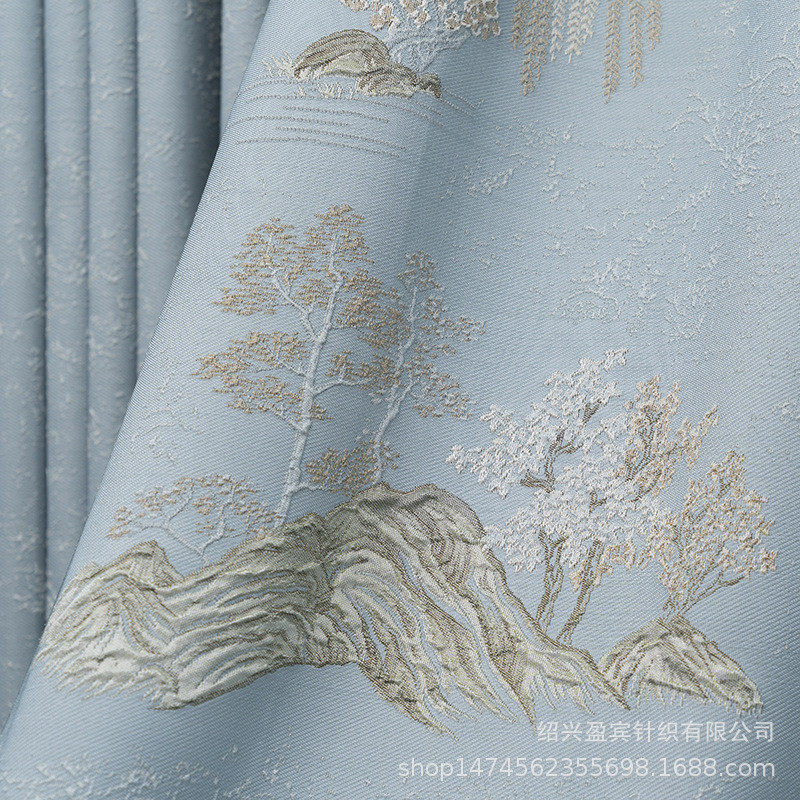 厂家直销新款中式高精密提花山水锦绣窗帘客厅卧室现代简约窗帘布