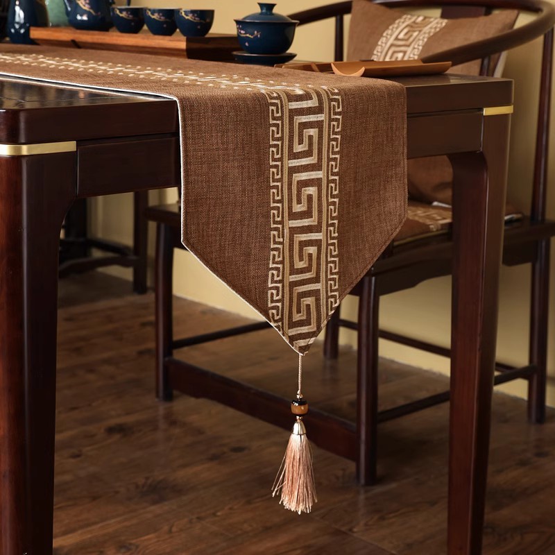 高端桌旗禅意新中式轻奢茶旗茶桌垫布刺绣茶几茶台布艺长条茶席巾