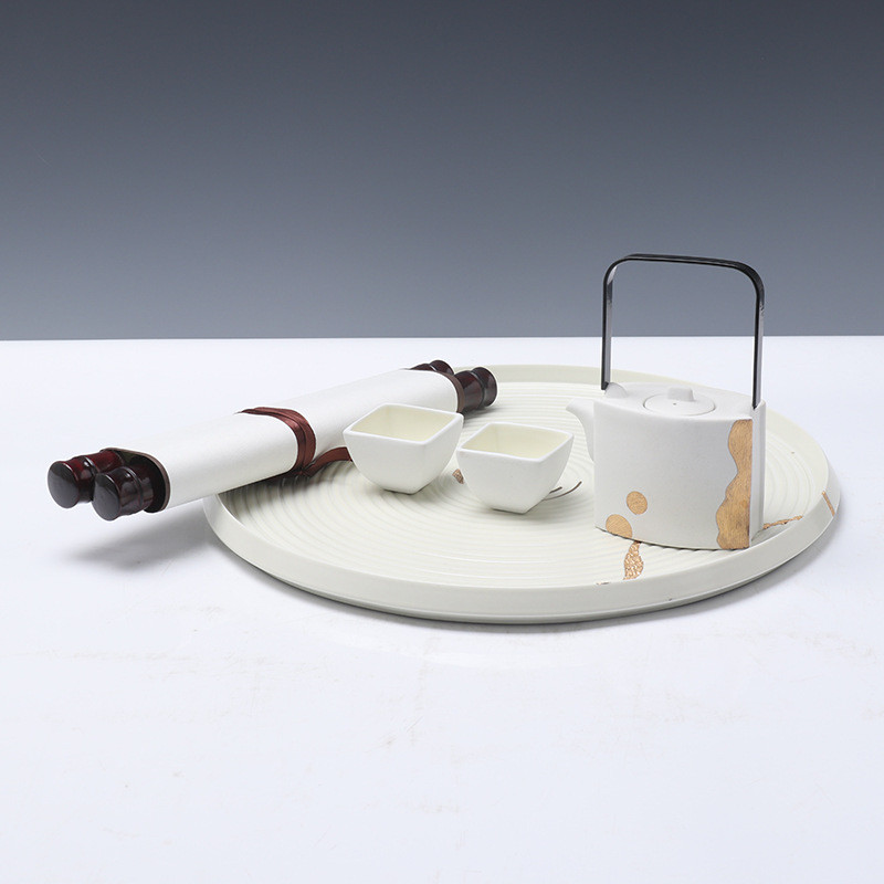 热销现代创意房间白色托盘组合摆件样板新中式售楼处茶室下叠茶几