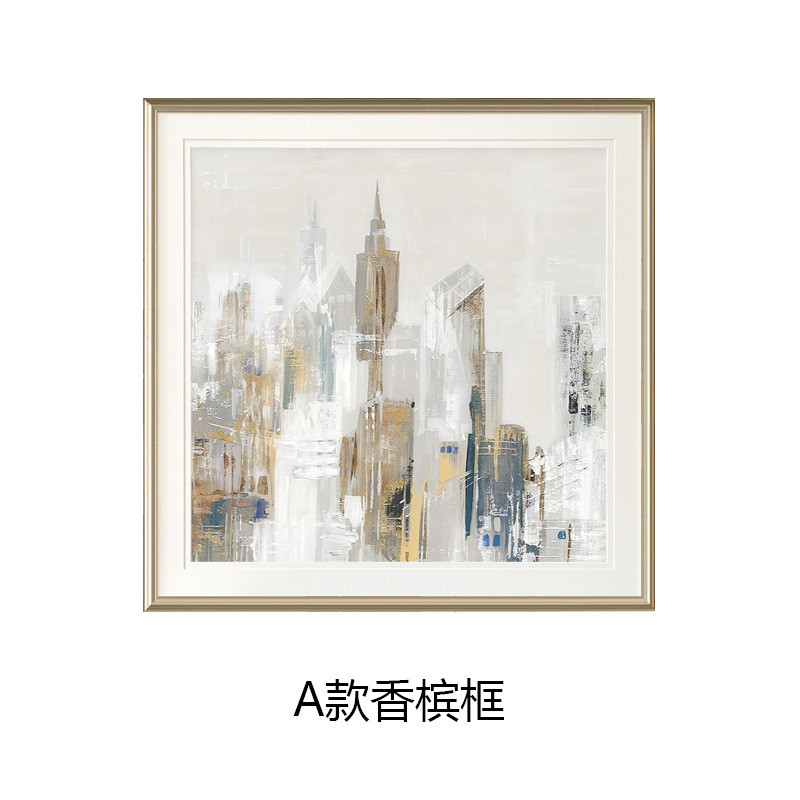 美式客厅沙发现代背景墙面装饰画法式简美轻奢挂画抽象建筑美式画图片