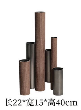 插花轻奢几何圆管皮革花瓶摆件样板间售楼处客厅玄关金属干简约器