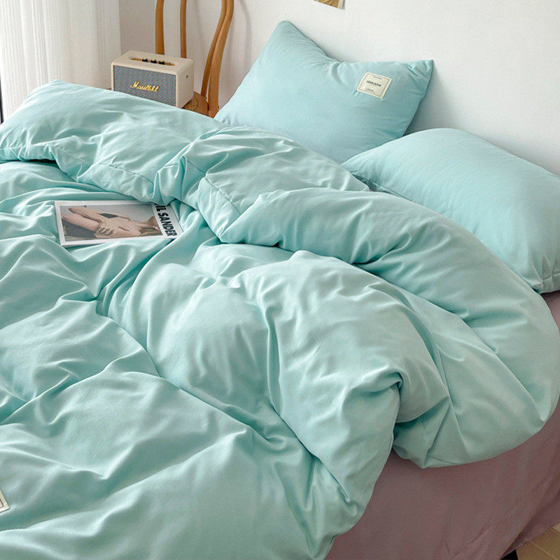 ce2q批发ins混搭水洗棉纯色四件套简约床橙色单人被套学生宿舍床