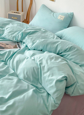 ce2q批发ins混搭水洗棉纯色四件套简约床橙色单人被套学生宿舍床