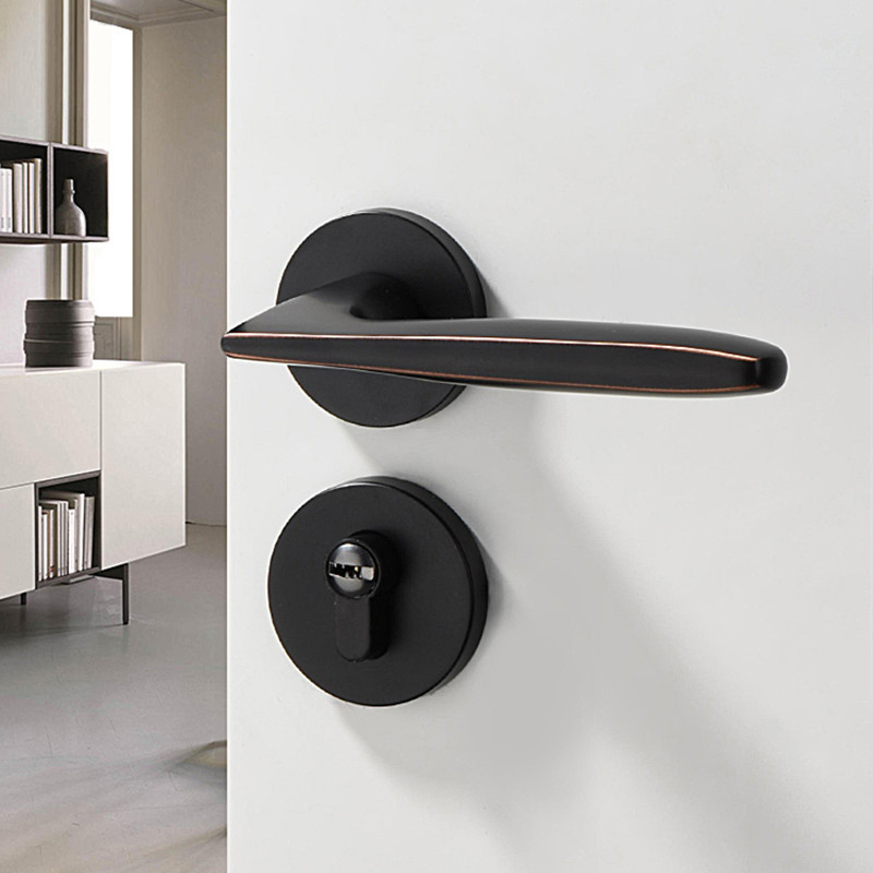 门锁室内分体静音黑色房门锁北欧简约卧室锁家用现代实木门锁具