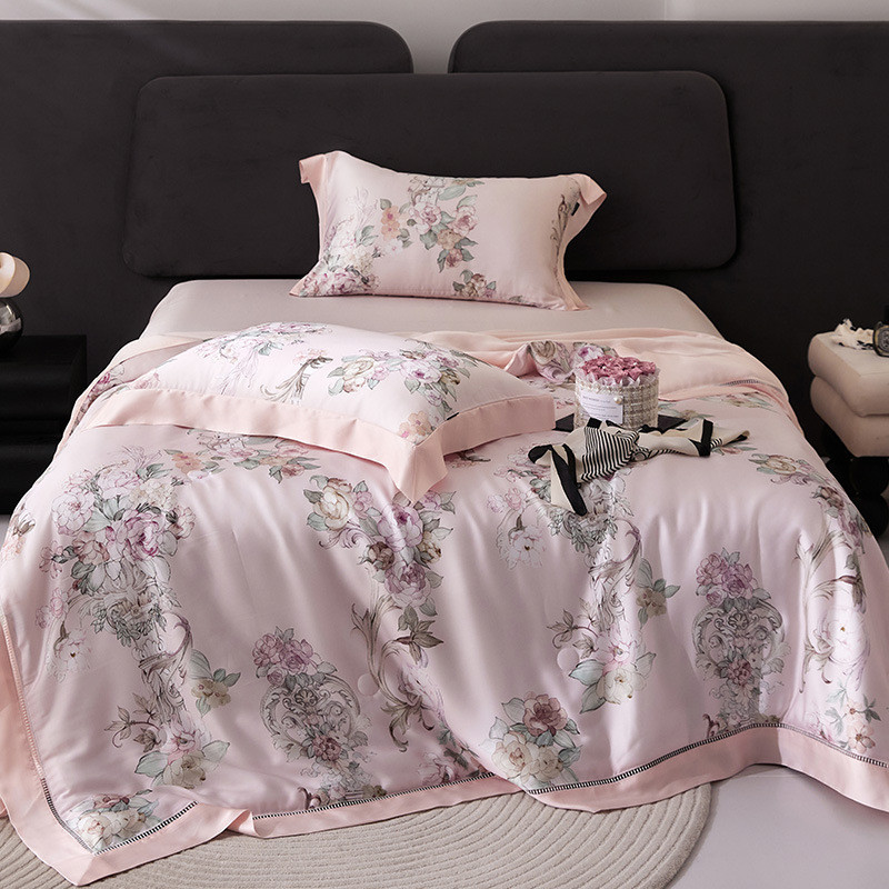 夏季凉感花边夏凉被四件套60s天丝镂空可水洗丝滑裸睡薄款空调被