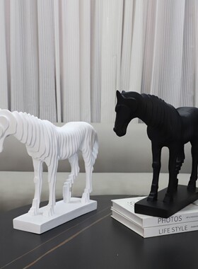 热销欧式轻奢黑白抽象切面玄关树脂摆件客厅卧室书房马样板房家居