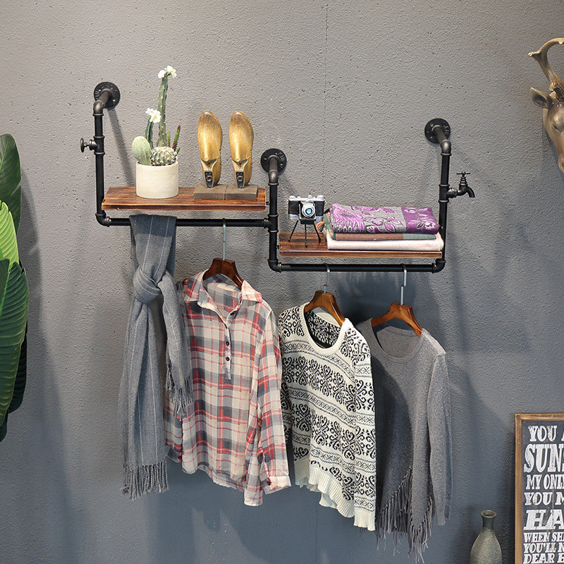 新款服装店衣架展示架服装货架上墙壁挂衣架铁艺复古水管服装架