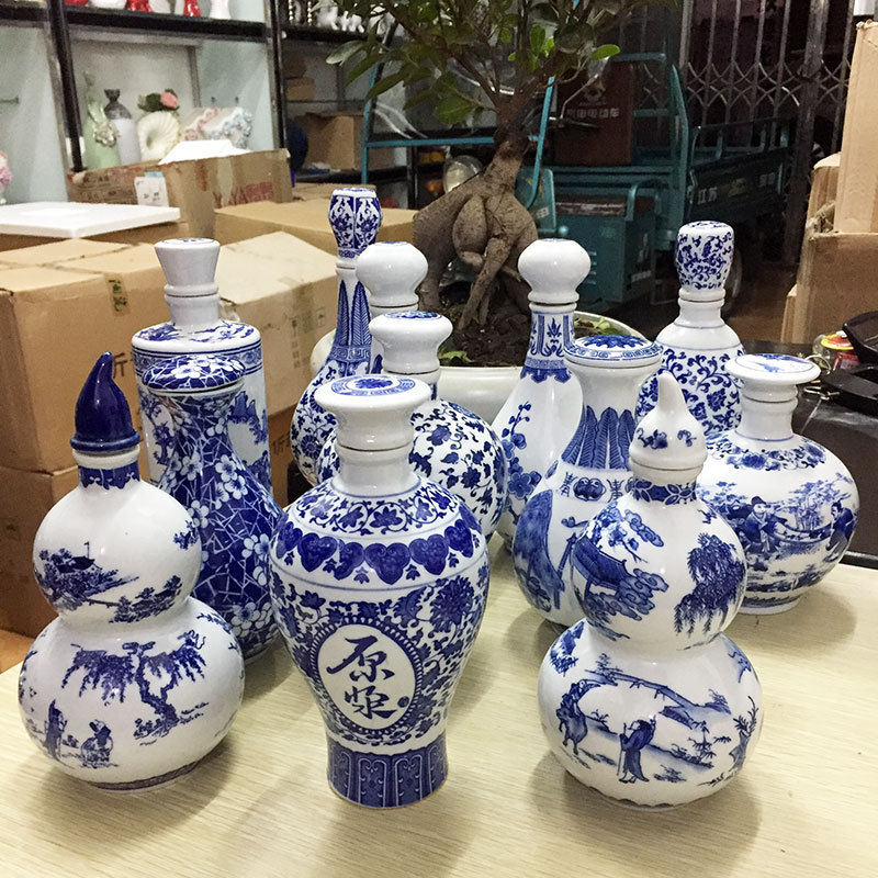 景德镇青花瓷山水人物1斤2斤3斤5斤密封陶瓷酒瓶家用散装酒壶包邮
