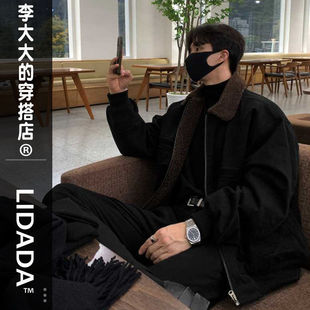 羊羔毛外套男士冬季加绒加厚短款衣服秋冬款高街潮高级感韩系夹克